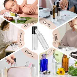 Flacon roll-on en verre transparent de 10 ml pour huile de parfum, format voyage, avec bouchons, portable, flacon roll-on en verre de 10 ml pour parfum - Product Image 3