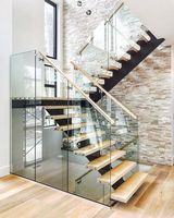 Marches en verre de marbre en bois avec poignée Escalier en bois flottant Escaliers droits