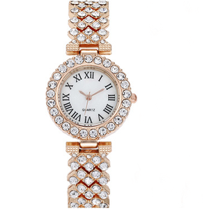 Montre à quartz élégante pour femme avec cadran romain et incrustation de diamants, bracelet tendance pour les trajets quotidiens - Product Image 3