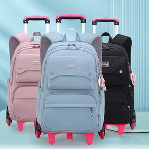 Sac à dos étudiant grande capacité léger et imperméable avec barre de traction à six roues pour élèves du primaire - Product Image 1