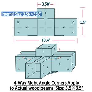 Log Cabin Outdoor <span class=keywords><strong>Pergola</strong></span> Hardware <span class=keywords><strong>Pergola</strong></span> Kit Supports 3 voies Angle droit <span class=keywords><strong>Coin</strong></span> DIY Post Base Poutres en <span class=keywords><strong>bois</strong></span> pour Gazebos - Product Image 3
