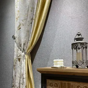 2022 Hot Sell Cream White With Gold Light Luxury Simple Shading Polyester Jacquard Fabric Curtain