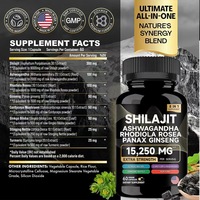 Capsules de Shilajit 8 en 1 à étiquette privée personnalisée, 60 capsules végétales, mélange d'ashwagandha, de rhodiola et de ginseng, complément alimentaire à base de plantes
