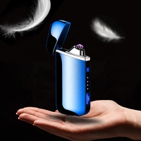 Briquet Électrique Métallique Rechargeable USB Anti-Vent Sans Flamme à Double Arc d'Allumage, Nouveauté en Gros, Personnalisable avec Logo pour Cadeaux Promotionnels