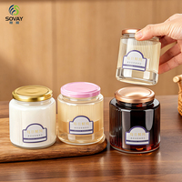 Pot en verre transparent à nervures verticales de 300 ml, 380 ml, 500 ml avec couvercle à vis en métal, récipient en verre vide gaufré pour le stockage du miel, de la confiture et des aliments