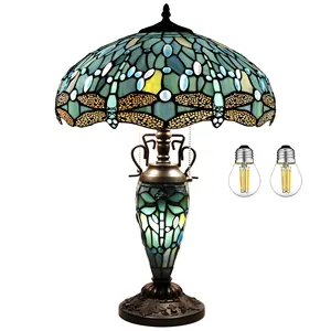 16X24 Inches Stained Glass Mother-Daughter Vase Sea Blue Dragonfly Unique Style Tiffany Table Lamp Factory Wholesale Light