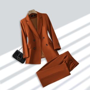 Costumes d'affaires pour femmes d'approvisionnement d'usine Blazers de style solide et manteaux de smoking avec <span class=keywords><strong>pantalon</strong></span> tissé de décoration de bouton - Product Image 4