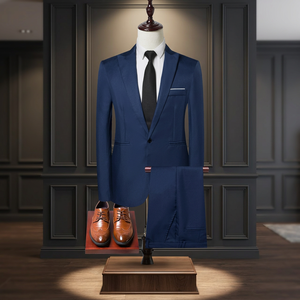 Costume homme de haute qualité, taille plus, respirant, 3 pièces, mandarin, 100% polyester, bleu marine, pour mariage, fête, affaires, style italien - Product Image 3