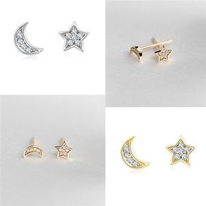 Boucles d'oreilles clous ROXI Fashion Ins Style étoile lune diamant en argent sterling S925 - Product Image 6