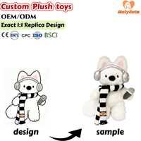 Peluche chien blanc personnalisée avec casque et écharpe, super douce, finition lavée, cadeau animal en peluche OEM/ODM