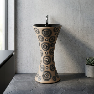 Lavabo de Pedestal Completo de Cerámica con Diseño de Granito Estampado en Mármol Negro Vistaar - Product Image 5