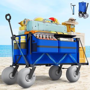 Vagón de playa con ruedas grandes para arena-Carros de carga pesada de 450 libras plegables con neumáticos inflables todo terreno de 9" - Product Image 1