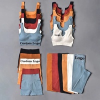 Ensemble de yoga côtelé sans couture 4 pièces pour femme, avec logo personnalisé, écologique, pour l'entraînement et le sport