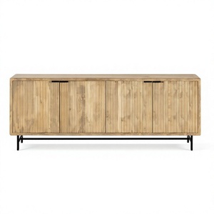 Modern Luxury Nordic Solid Wood Handcrafted <b>Sideboard</b> Fluted Tambour Doors Brass <b>Legs</b> Durable Farmhouse Dining Storage Cabinet - Product Image 1
