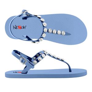 Sandalias al por mayor con diamantes de imitación y correa en T para mujer, chanclas moradas de gelatina con hebilla ajustable en la parte trasera, zapatos de playa con cristales, OEM de fábrica. - Product Image 3