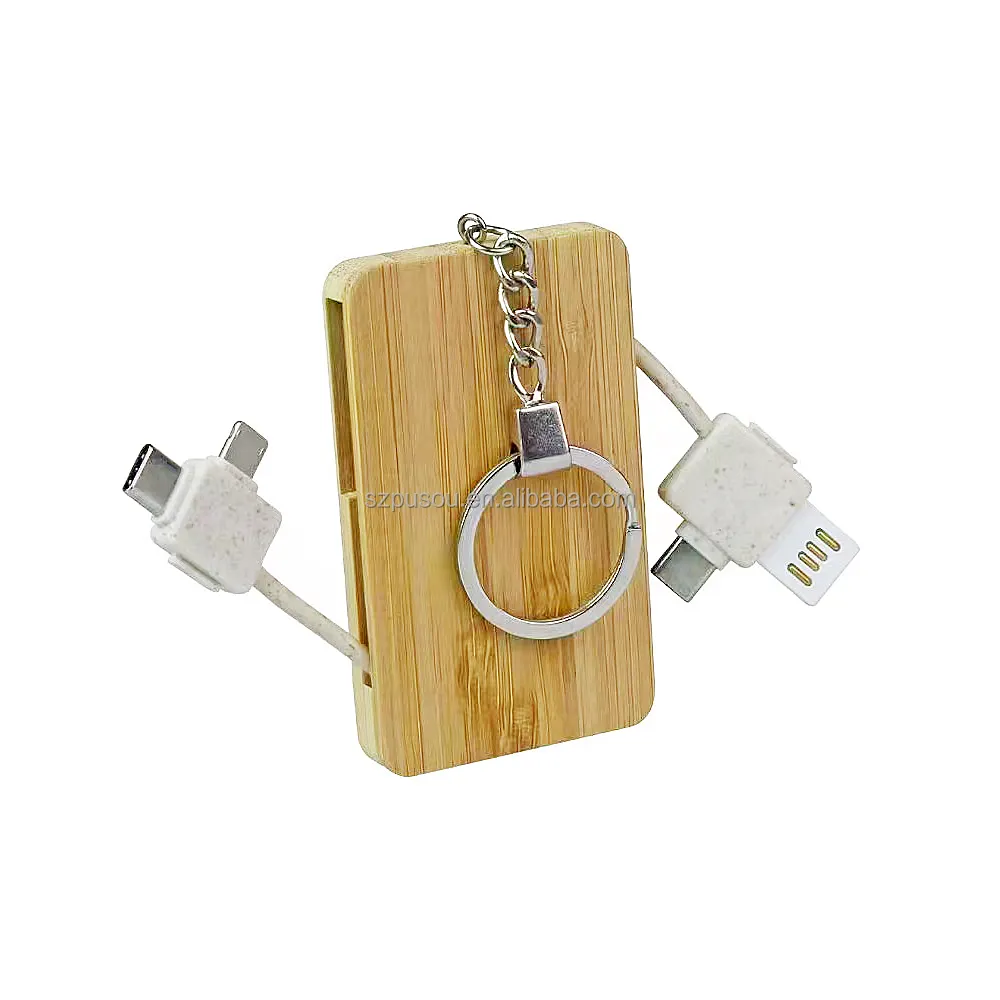 Diseño simple logotipo personalizado llavero 6 en 1 USB y tipo C entrada dual salida microUSB juego de cables de datos de carga múltiple