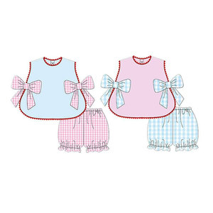 Conjuntos de 2 Piezas para Niñas, Estilo Casual, Estampado a Cuadros, Transpirables, con Lazo Grande, Ropa para Hermanas al por Mayor - Product Image 1