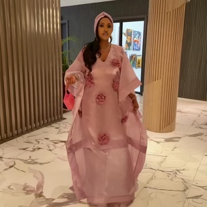 Ensemble de robe boubou <span class=keywords><strong>africaine</strong></span> pour femmes, style <span class=keywords><strong>moderne</strong></span>, deux pièces, avec foulard - Product Image 5