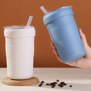 Custom Logo 16Oz Large Caliber Cooling Silicone Ice Coffee Cup Reusable Stainless Steel Cup