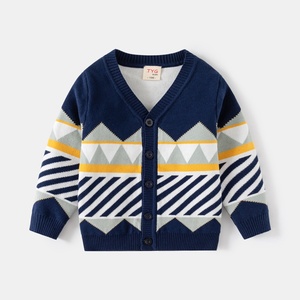 Vente en gros de vêtements pour enfants veste en laine jacquard double épaisseur pour garçons <span class=keywords><strong>cardigan</strong></span> à rayures pull élégant pour garçon - Product Image 1