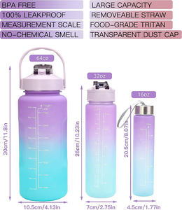 Grande capacité Tomatodos Termo <span class=keywords><strong>Trio</strong></span> 2l Motivational Gradient Color 500ml 900ml 3 en 1 Set Gym Bouteille d'eau - Product Image 4