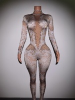 Bodys sexy à manches longues en dentelle pour célébrer un anniversaire Barboteuses de chanteuse et de danseuse Combinaison à strass pour femmes