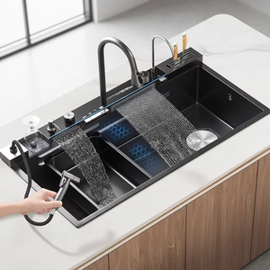 Nieuwe Trend Smart Zwarte RVS Keukenkraan Multifunctionele Grote Enkelbak met Vaatwasser voor Hotelkeuken - Product Image 2