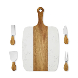 Juego de Tablas para Cortar Queso de <span class=keywords><strong>Madera</strong></span> de Acacia y Mármol con Cuchillos Personalizados para Utensilios de Cocina, Regalo Perfecto - Product Image 4