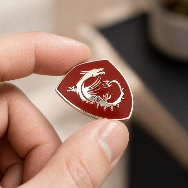 Shield Shape Dragon Enamel Lapel Pin Red Hard Enamel Metal Badge Custom Mythical Dragon Pattern Decorative Brooch Pin