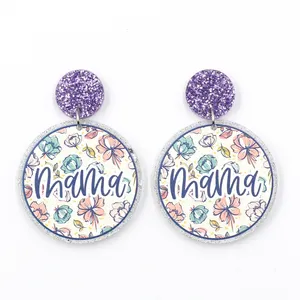 ER2338 2024 New Laser Cut Purple Glitter Acrylic Drop Earrings Cute Style for Wedding Party Mother's Day Gift from Flower Mama
