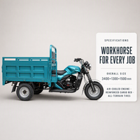 Tricycle cargo motorisé à trois roues, moteur à essence 200cc refroidi par air, carrosserie ouverte pour adultes, capacité de charge de 1200-1500 kg