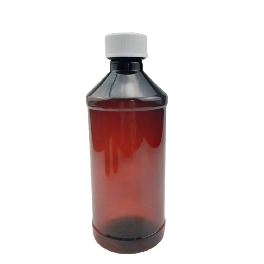 16 oz amber pet öksürük şurubu plastik kemer modern yuvarlak şişe şişe tıbbi 28-400 çocuklar için güvenli kapaklı şişe
