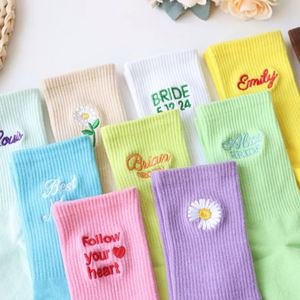 Unisex Cotton <b>Socks</b> with Custom Embroidered Text Logo Knitted Bachelorette Party <b>Gift</b> Digital Printing on Cuff - Product Image 6