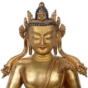 Artesanía privada hecha a medida a nivel nacional certificada dinastía Qing cobre dorado cinco Budas Dhyani estatua de Buda adoración