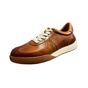 <b>Leather</b> <b>Sneakers</b> Men Brown Solid Color Lace Up Daily Wear Fitness Shoes - Product Image 5
