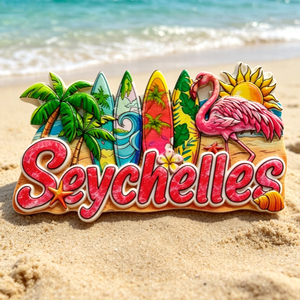 Aimant de réfrigérateur personnalisé avec logo, requin, planche de surf, imprimé en résine, souvenir des <span class=keywords><strong>Seychelles</strong></span> - Product Image 2