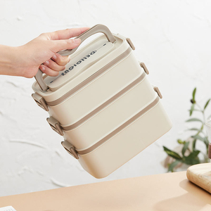 Stainless Steel <b>Lunch</b> <b>Box</b> Rectangle 2 Compartments Portable <b>Stackable</b> Bpa Free Leak Proof Plastic Lid Simple Style Adult Size M - Product Image 3