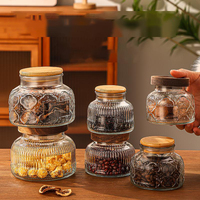 Pot en verre transparent de haute qualité avec couvercle en bois, nouveaux accessoires pour la maison, pour la cuisine, décoratif pour les fêtes de Noël et les cadeaux