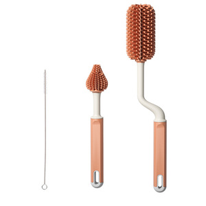 Brosse à biberon en silicone Sanga, rotation à 360 degrés, ensemble de brosses de nettoyage pour tétines de bébé, tasses et sucettes, tête souple, qualité alimentaire - Product Image 1