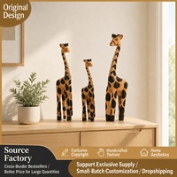 Ensemble de 3 sculptures de girafes en bois jaunes, figurines d'animaux tachetés pour la décoration de table, de chambre d'enfant, de salon et d'étagère