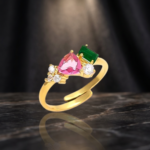 Bague en or plaqué rhodium avec pierres précieuses en zircon, design ethnique pour femmes et filles - Product Image 2