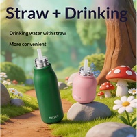 Gobelet isotherme en acier inoxydable 350 ml avec tête d'animal de dessin animé, double boisson, portable, pour enfants, avec paille