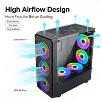 Boîtier d'ordinateur de jeu ATX Mid Tower avec panneau latéral en verre trempé, châssis à haut débit d'air avec prise en charge des ventilateurs RGB