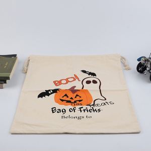 Sac à cordon pour Halloween - Sac à bonbons en toile imprimé citrouille et fantôme pour enfants - Vente en gros directe d'usine à bas prix - Product Image 3
