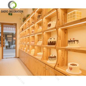 Aménagement intérieur de boulangerie commerciale, comptoir de présentation de gâteaux en bois et verre durable, mobilier de boulangerie sur mesure - Product Image 3