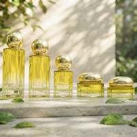 Botol Krim Kosong Bulat Vertikal 30g 50g Tebal 40ml 100ml 120ml Kuning Kaca untuk Esens Lotion Serum dengan Tutup Bola Emas Bulat