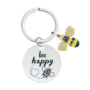Porte-clés Bee Happy en acier inoxydable, cadeau pour les amoureux des abeilles, les apiculteurs, les enseignants - Product Image 1