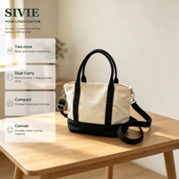 Tas Tote Kanvas Khusus Wanita, Tas Selempang Kecil Katun dengan Tali Lepas Pasang, Warna Blok, Penutup Magnetik, Tas Belanja Reusable