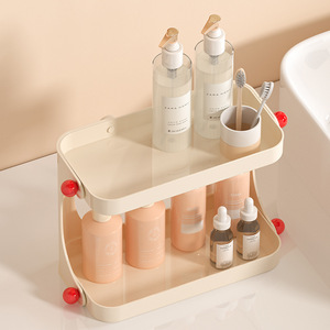 Double Layer Cosmetic Storage Rack Milky White With Red Accents For Bathroom Sink Organizing 2 Tier Pet Material - Product Image 4