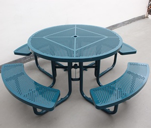 Panca <span class=keywords><strong>da</strong></span> <span class=keywords><strong>esterno</strong></span> in acciaio verniciato a polvere <span class=keywords><strong>con</strong></span> tavola rotonda parco commerciale tavoli <span class=keywords><strong>da</strong></span> picnic e panca in metallo arredo urbano - Product Image 4